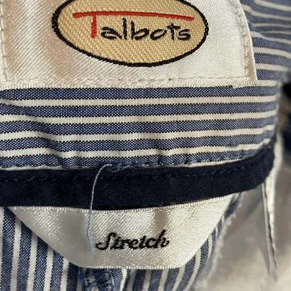 Talbots Pants Womens Size 14 Blue White Pinstripes Cotton Stretch Pocket Cropped - Picture 8 of 11